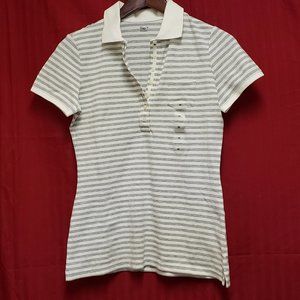 Size M, Gap Short Sleeve Polo Shirt. Grey & White Strip. Button front w/ pocket.